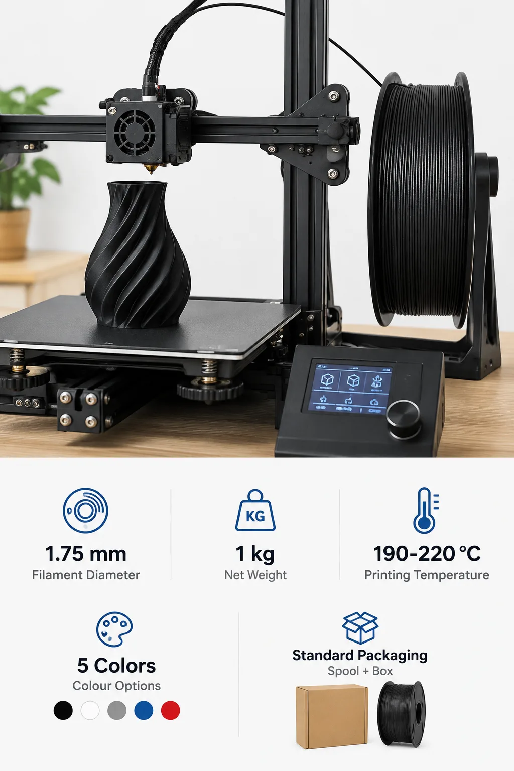 High Precision PLA Filament 1.75mm Low Warp Multicolor 8 Shades — Spec Sheet