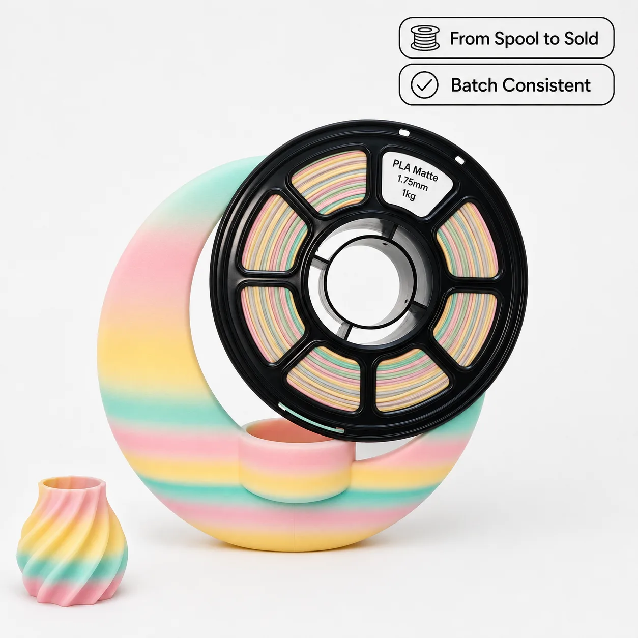 Rainbow Matte PLA Filament 1.75mm 1kg Multi Color Smooth Matte Finish — Product Images