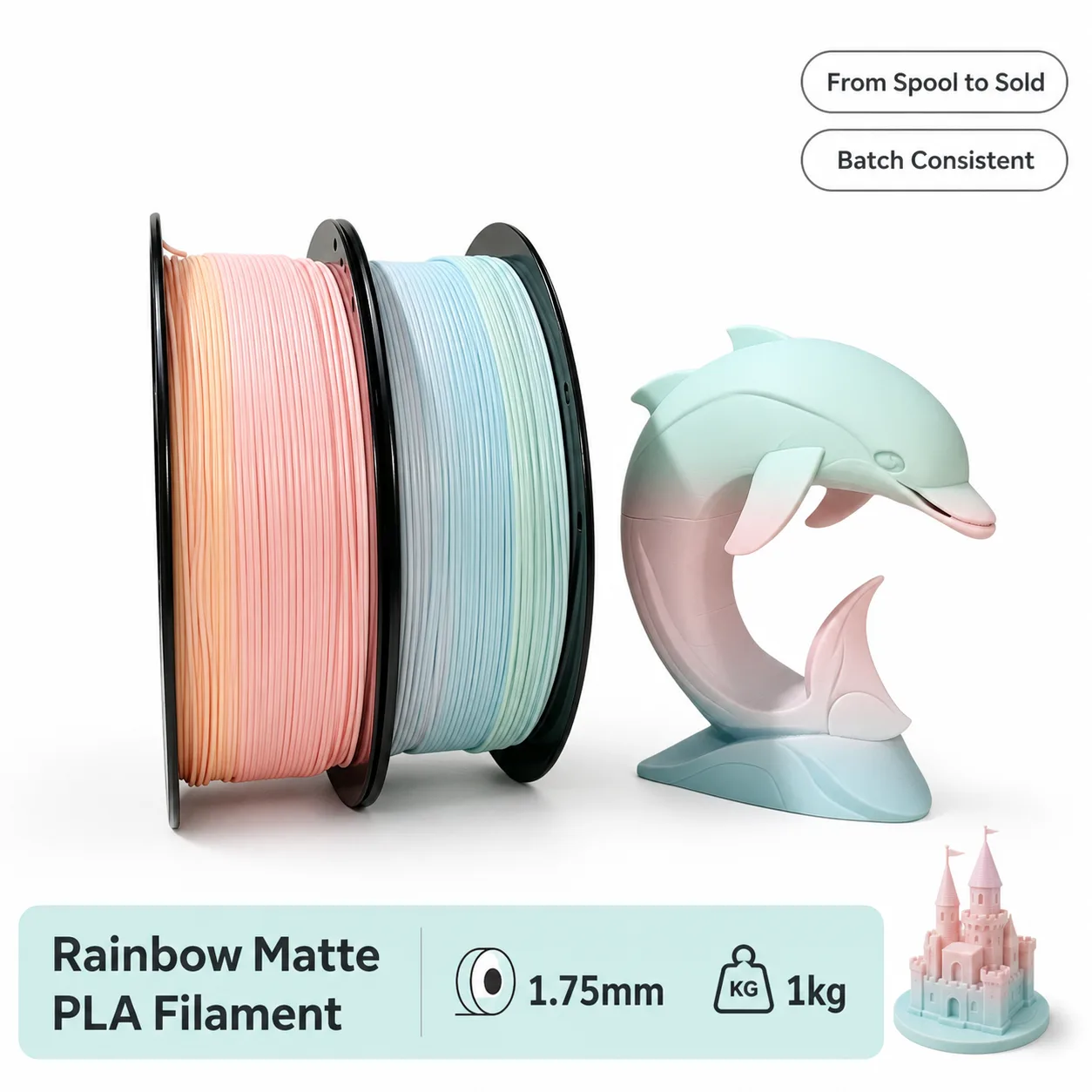 Rainbow Matte PLA Filament 1.75mm 1kg Multi Color Smooth Matte Finish — Product Images