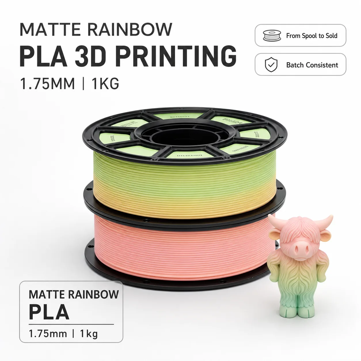 Rainbow Matte PLA Filament 1.75mm 1kg Multi Color Smooth Matte Finish — view 6