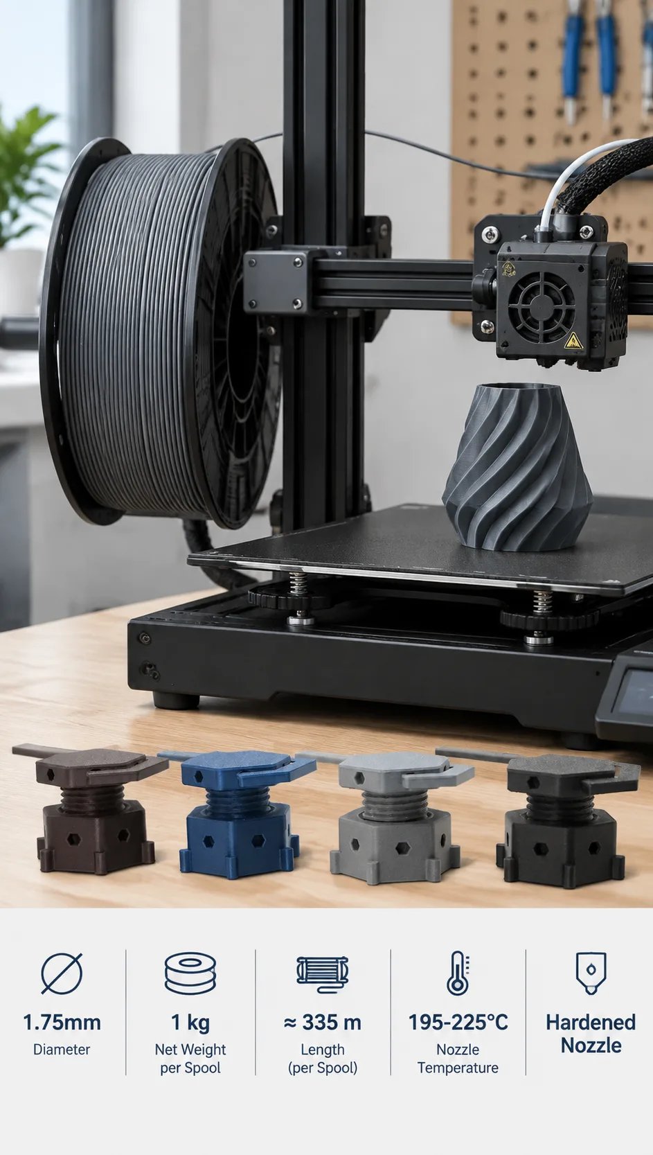 Reinforced PLA PETG GF CF Filament 1.75mm — Spec Sheet