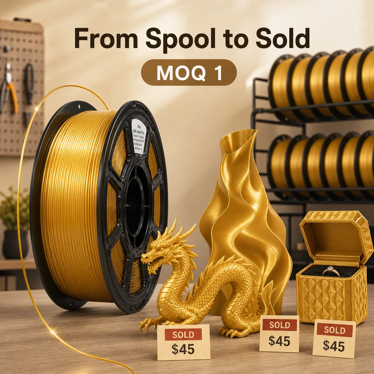 Silk Gold PLA Filament 1.75mm 1kg Sellable Silk Finish — Scene