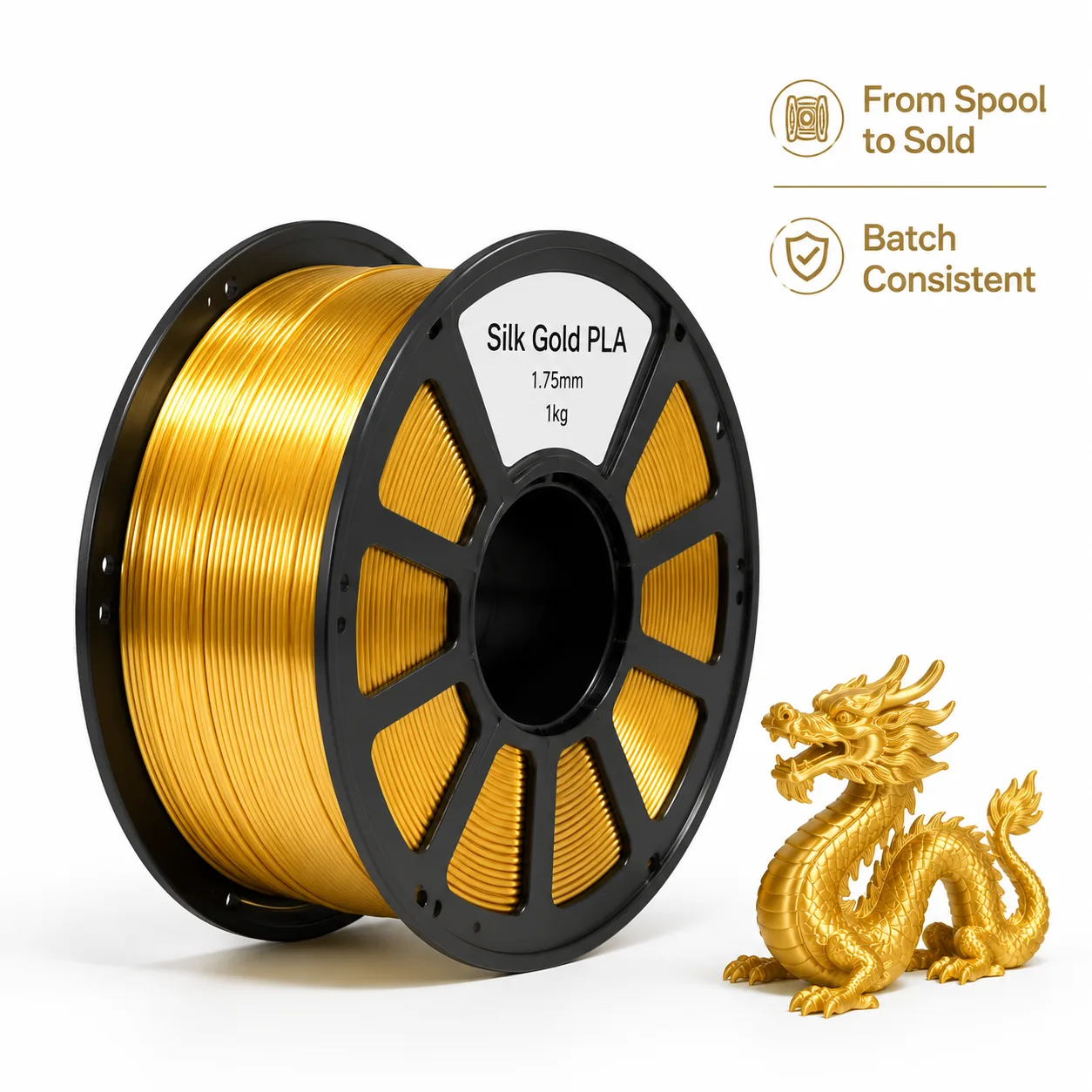 Silk Gold PLA Filament 1.75mm 1kg Sellable Silk Finish