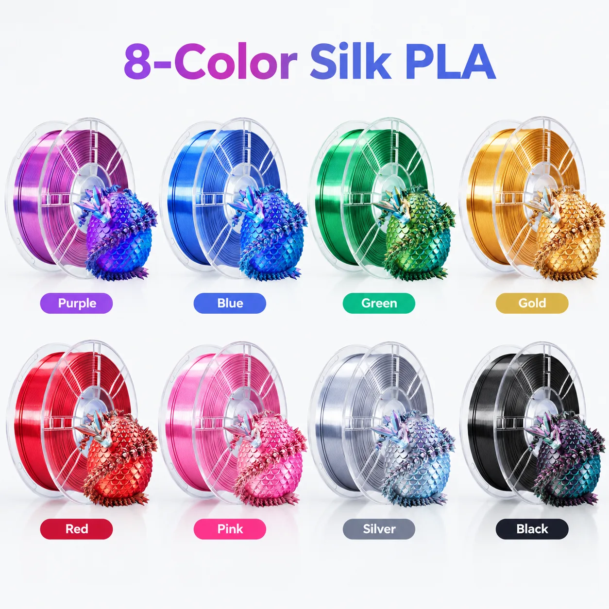 Yiqiu3D Silk PLA Filament 1.75mm 8-Color High-Speed Metallic Shine