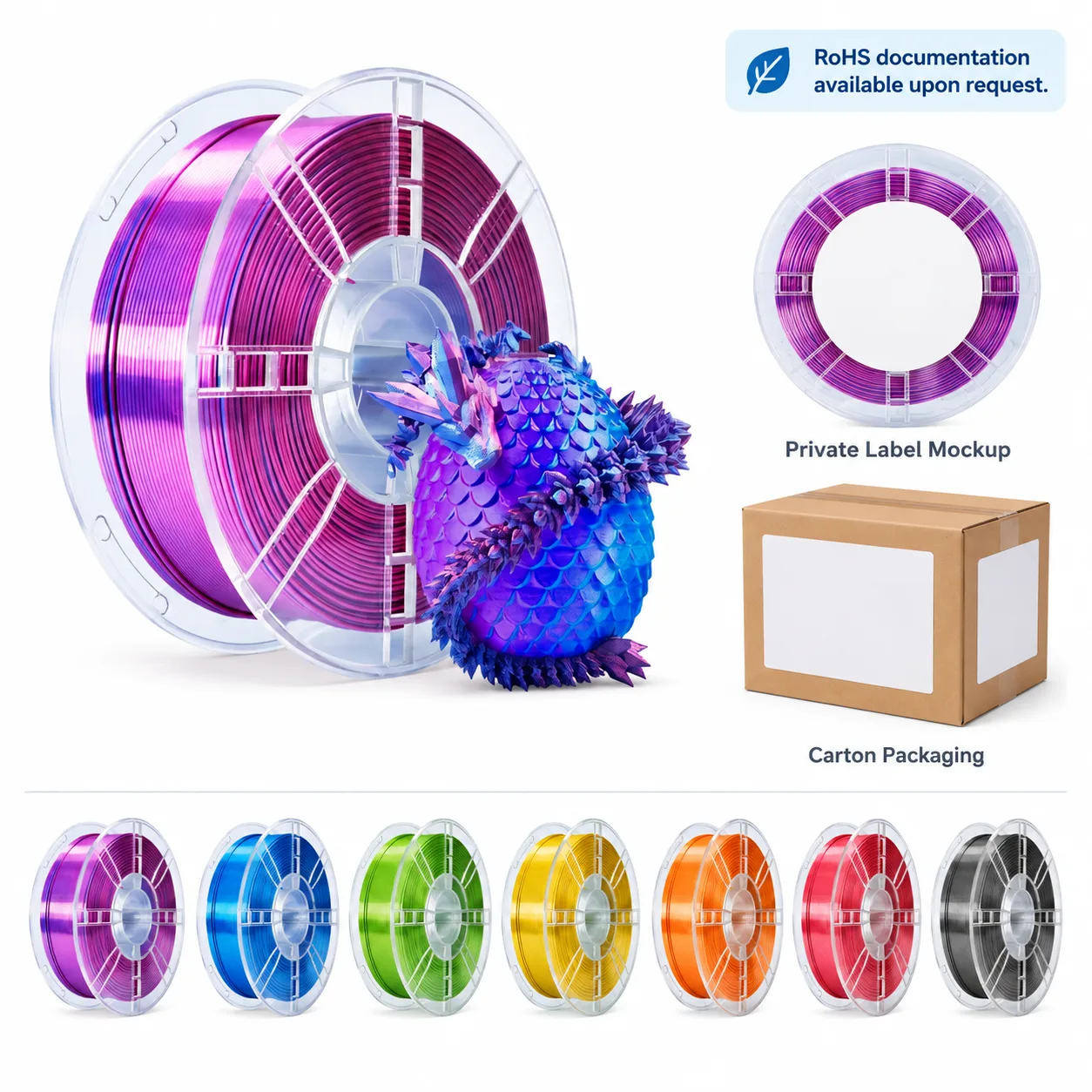 Yiqiu3D Silk PLA Filament 1.75mm 8-Color High-Speed Metallic Shine — Product Images