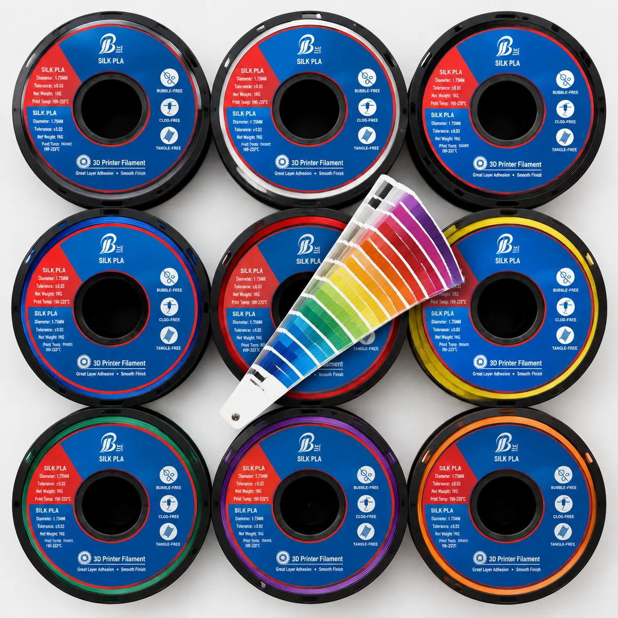 Yiqiu3D Silk PLA 1.75mm 8-Color Pastel Set Clog-Free — Product Images