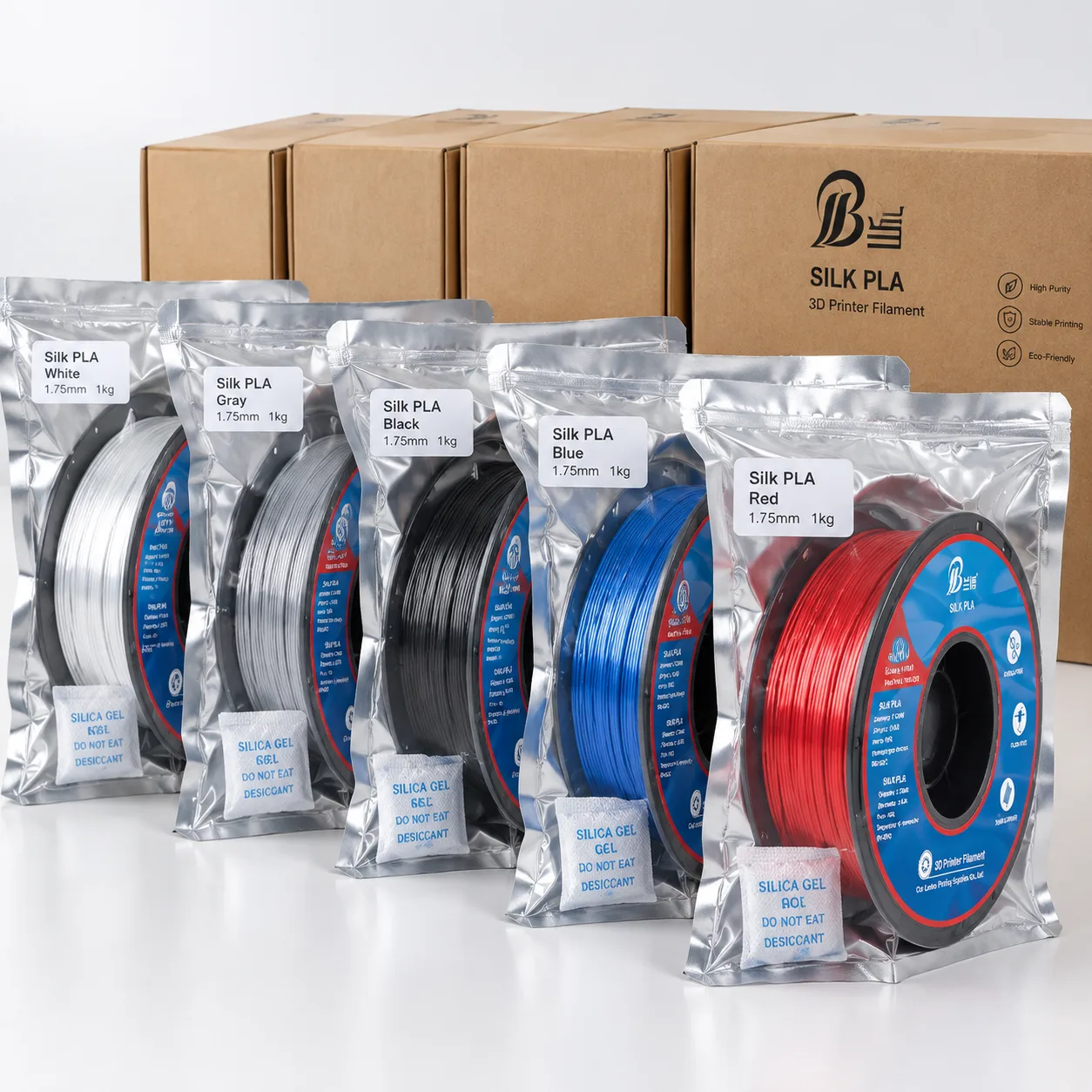 Yiqiu3D Silk PLA 1.75mm 8-Color Pastel Set Clog-Free — Product Images