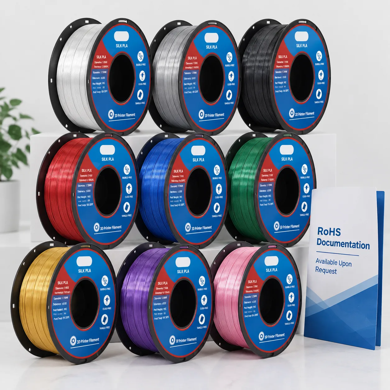 Yiqiu3D Silk PLA 1.75mm 8-Color Pastel Set Clog-Free — Product Images