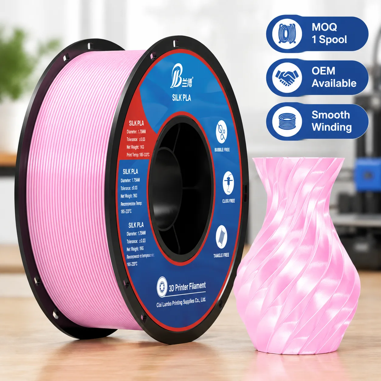 Yiqiu3D Silk PLA Filament 1.75mm Anti-Clog Anti-Tangle Pastel Silk Colors