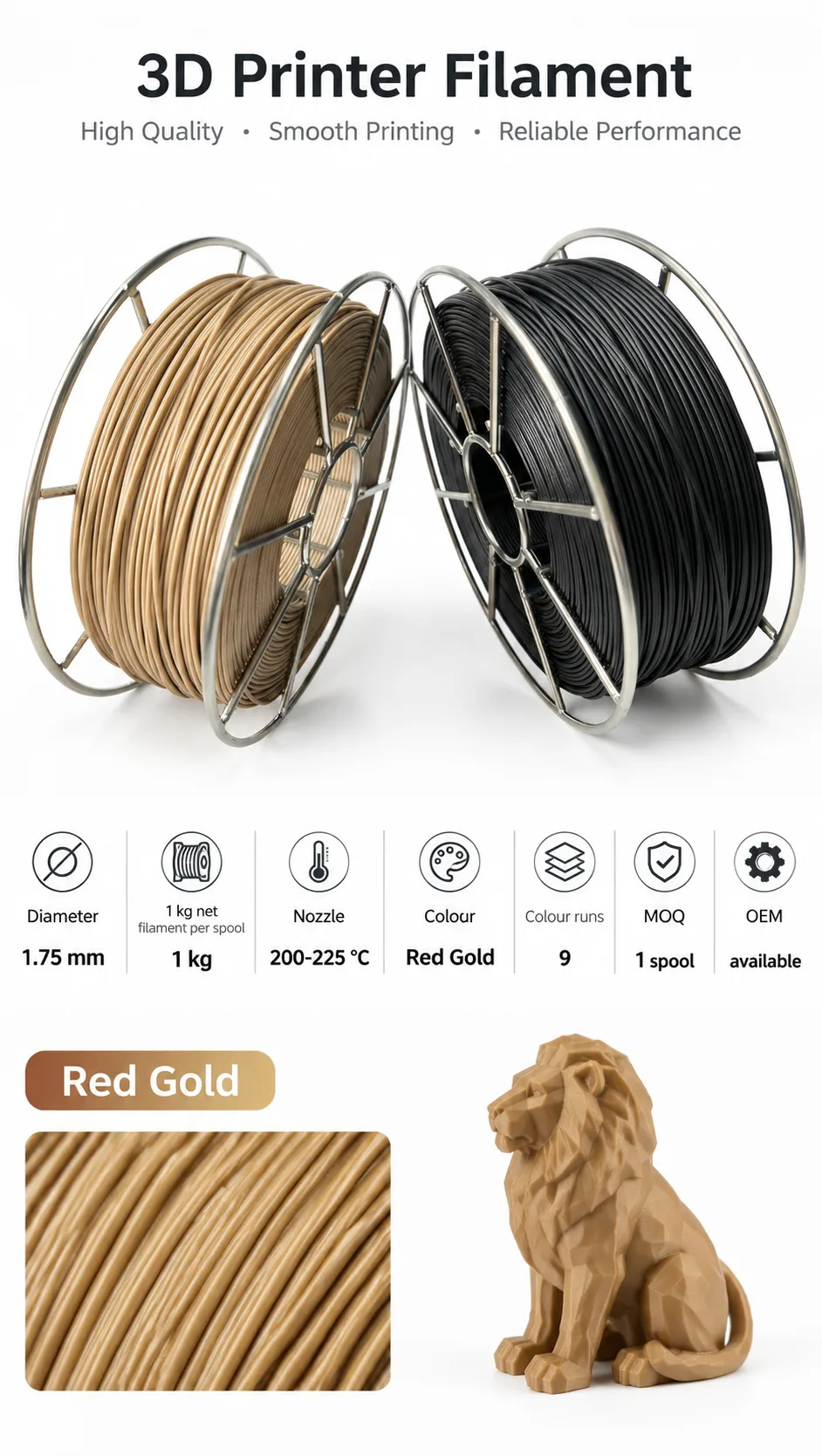 Silk PLA Filament 1.75mm — Spec Sheet