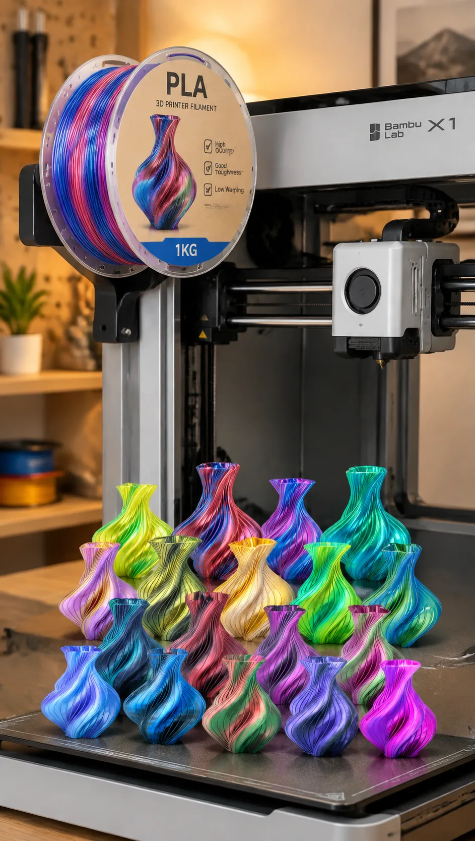 Yiqiu3D Silk PLA Dual & Tri-Color Filament 1.75mm, Laser Metallic Shine, 8 Color Combos — Scene