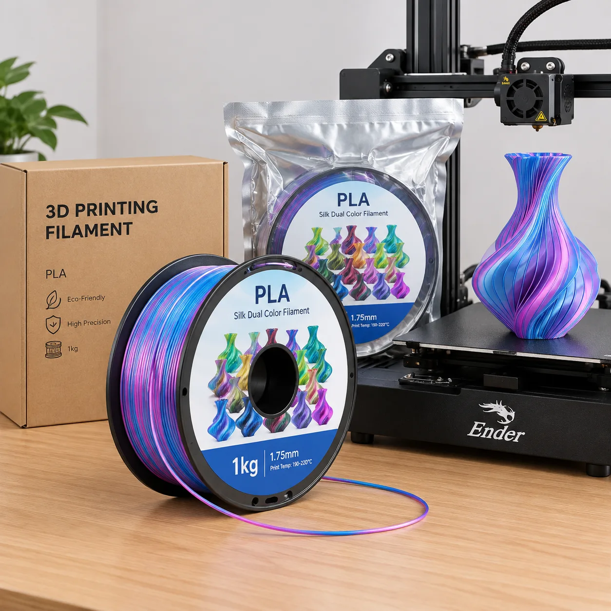 Yiqiu3D Silk PLA Dual & Tri-Color Filament 1.75mm, Laser Metallic Shine, 8 Color Combos — Product Images