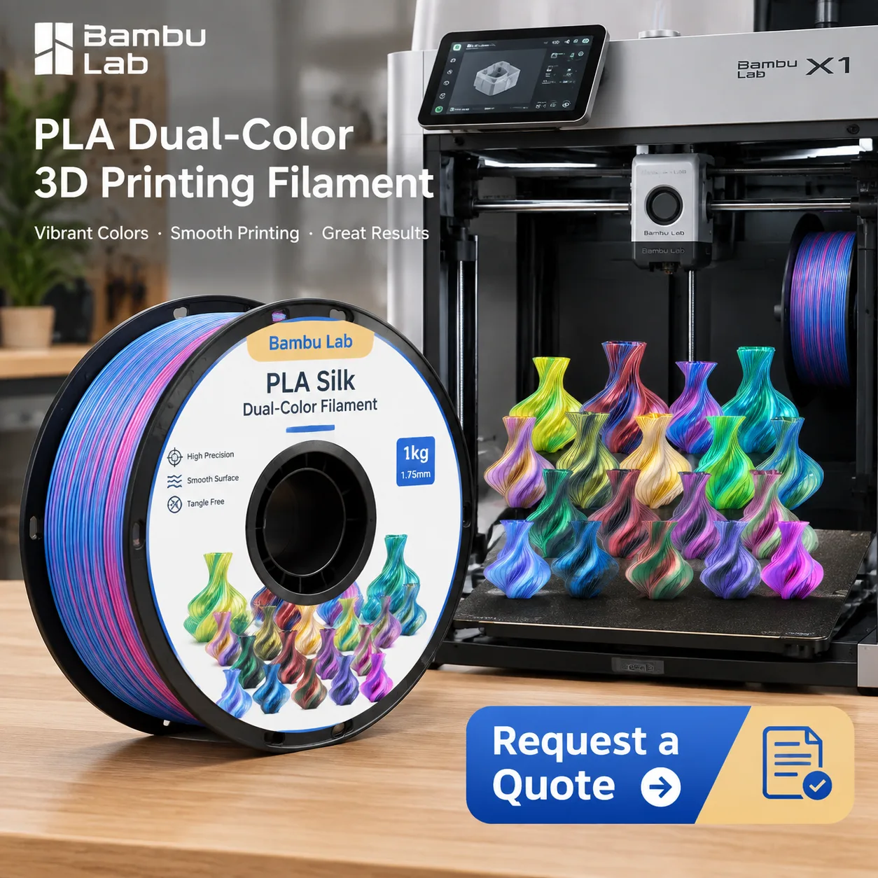 Yiqiu3D Silk PLA Dual & Tri-Color Filament 1.75mm, Laser Metallic Shine, 8 Color Combos — view 6