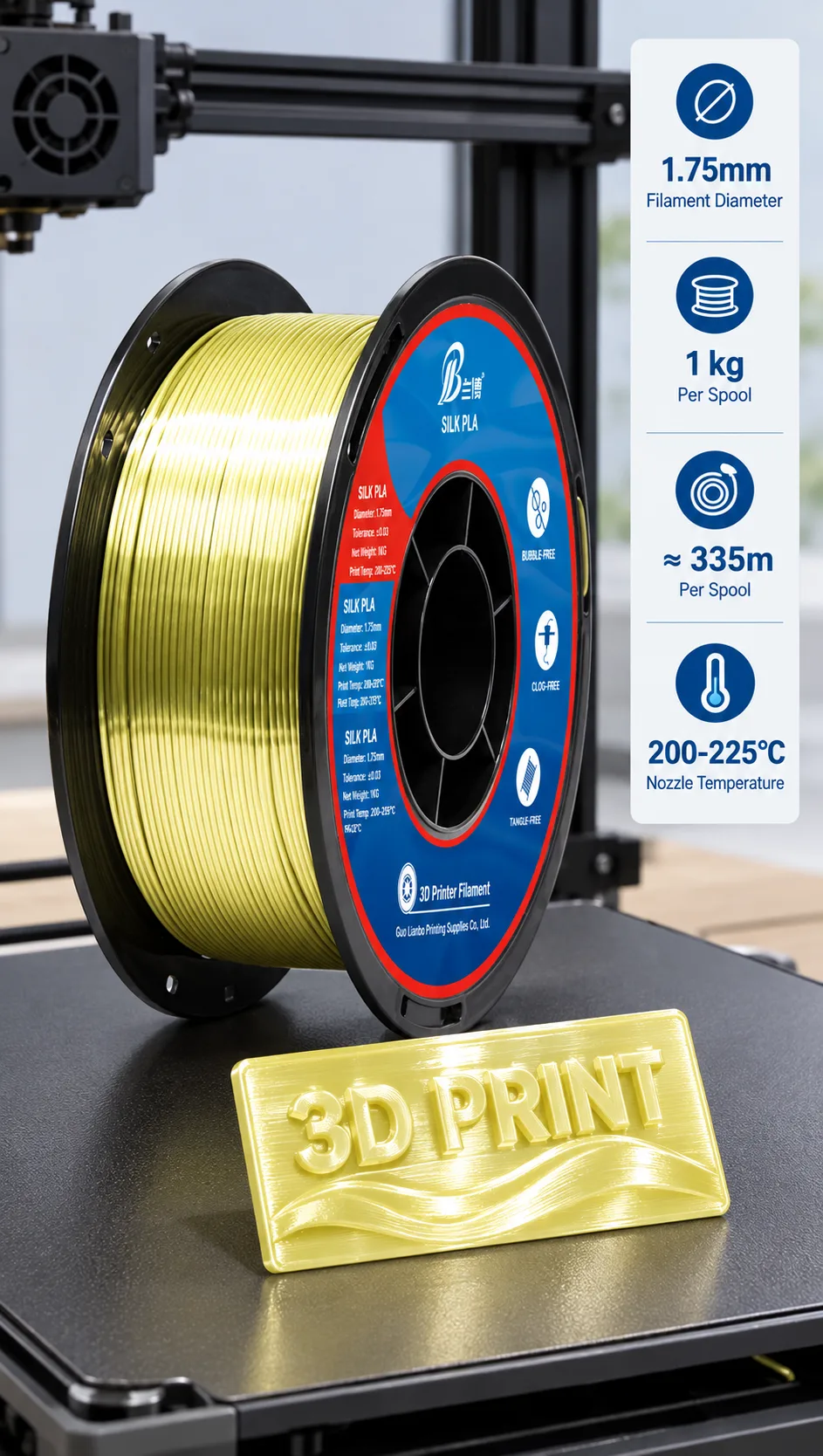 Yiqiu3D Silk PLA Filament 1.75mm 1kg Glossy Pearl Shine 8 Pastel Colors Neatly Wound — Spec Sheet