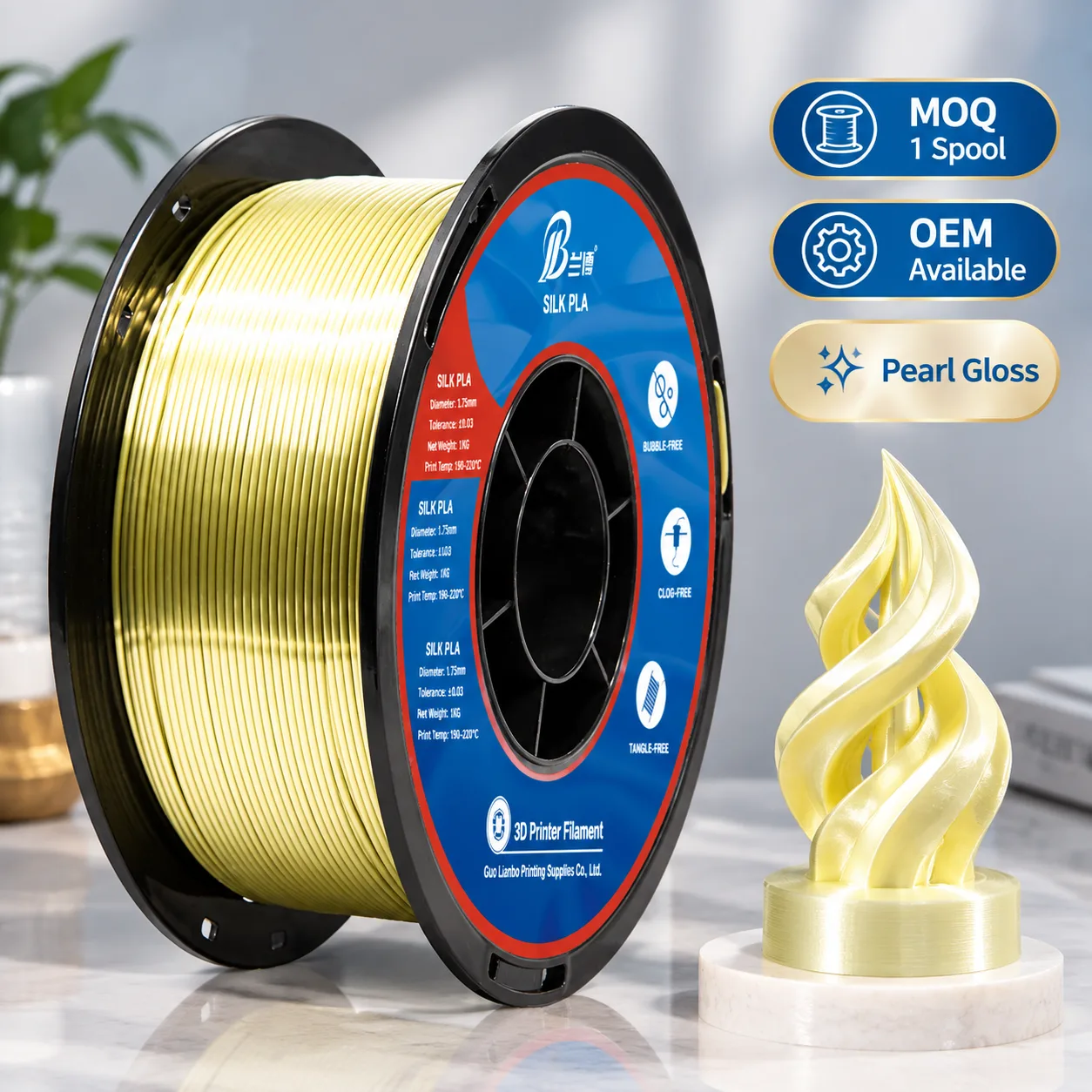 Yiqiu3D Silk PLA Filament 1.75mm 1kg Glossy Pearl Shine 8 Pastel Colors Neatly Wound