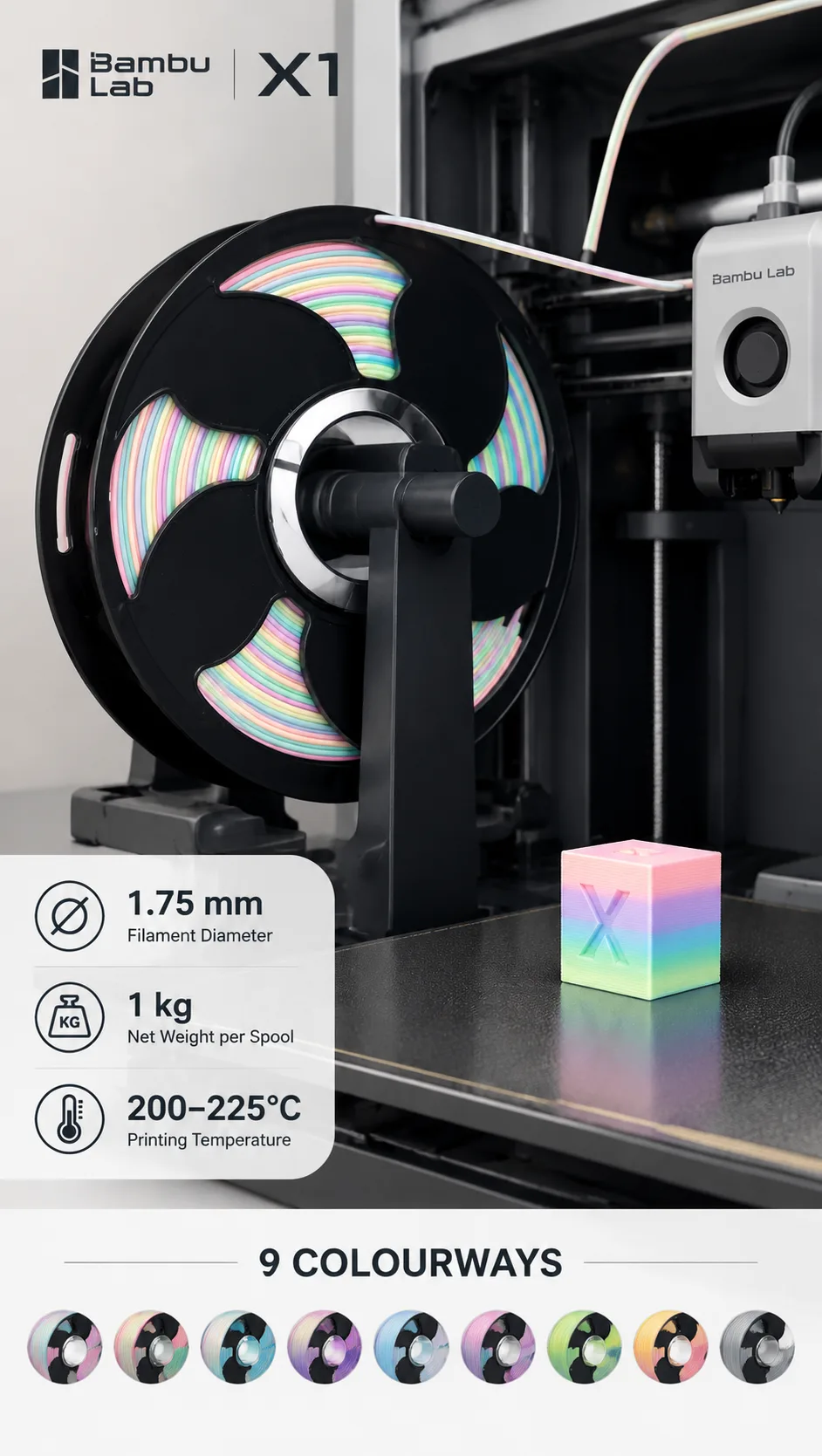 Yiqiu3D Silk PLA Glow-in-the-Dark and Tri-Color Combo Pack — Spec Sheet