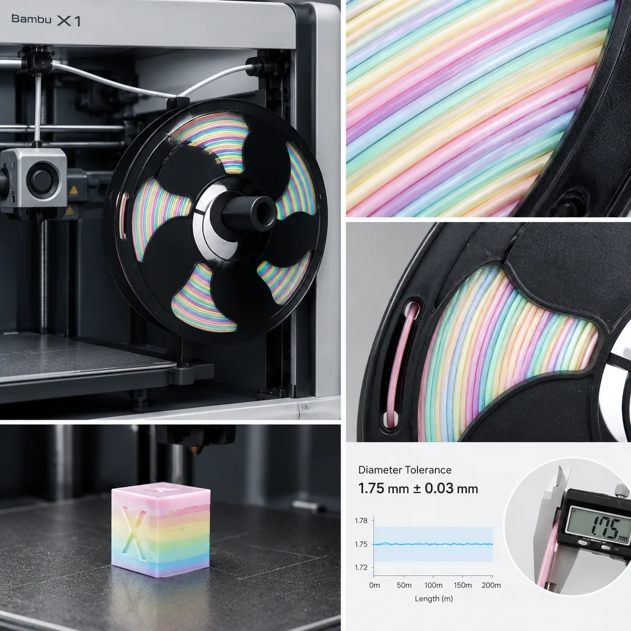 Yiqiu3D Silk PLA Glow-in-the-Dark and Tri-Color Combo Pack — Product Images