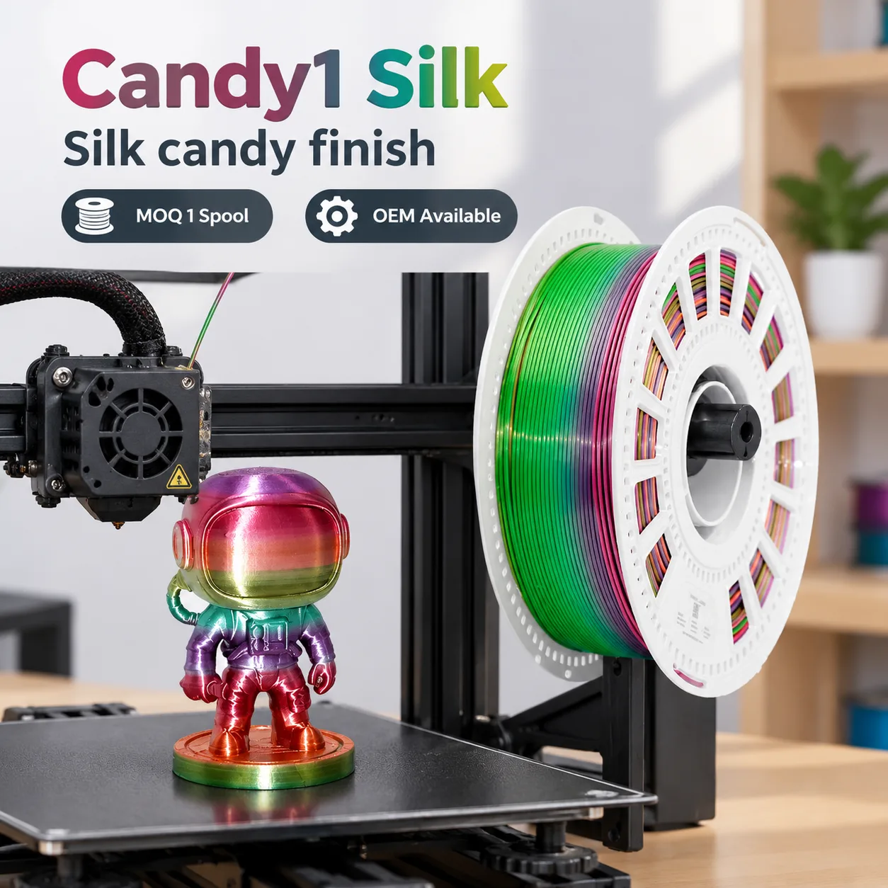 Yiqiu3D Silk PLA Filament 1.75mm 1kg Candy Rainbow Gradient 8 Colors High Gloss