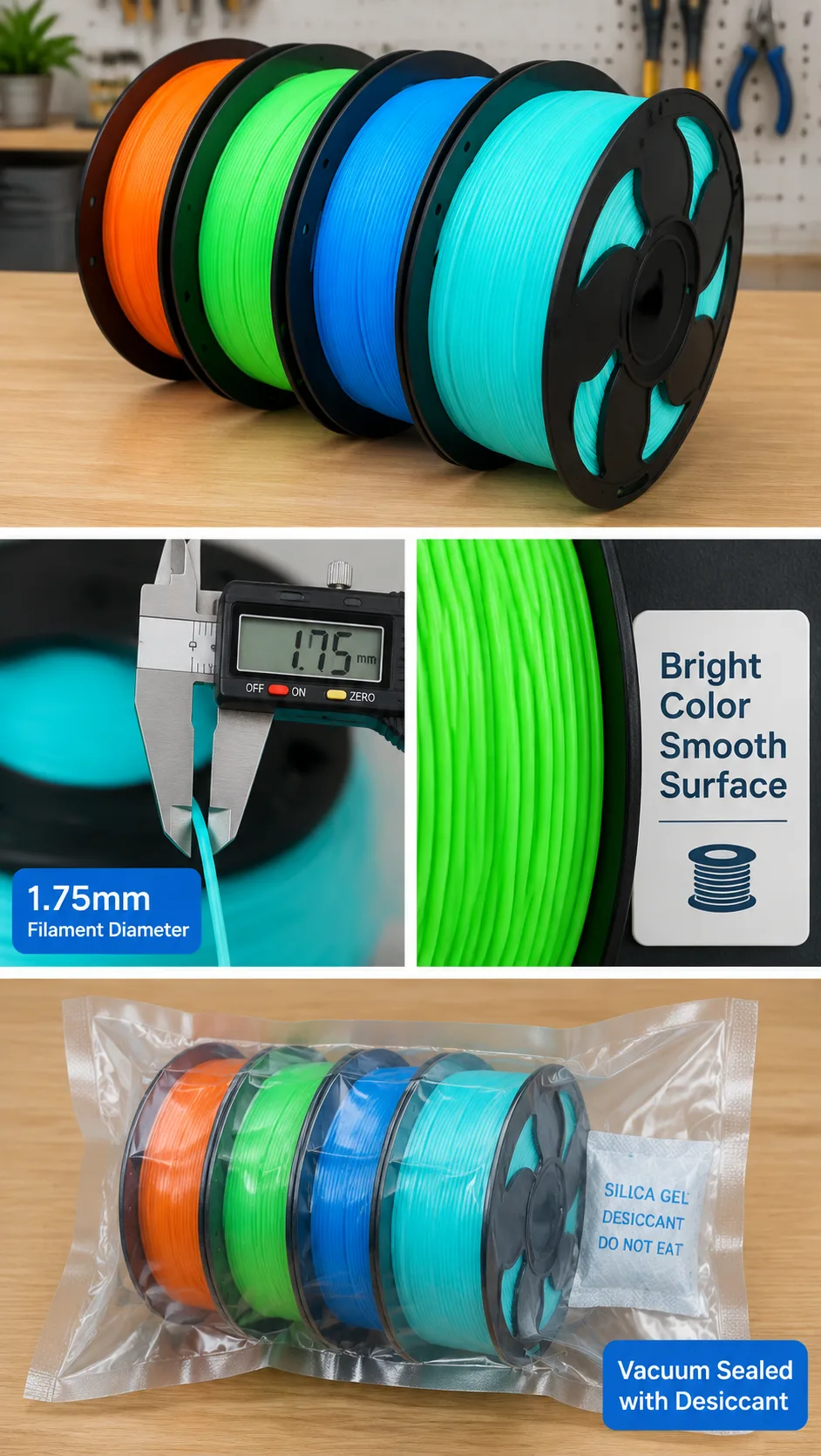 Yiqiu3D SUNSENK Glow-in-the-Dark PLA Filament 1.75mm 1kg Rainbow Night-Glow, 8 Luminous Colors, Bambu Lab — Close-up