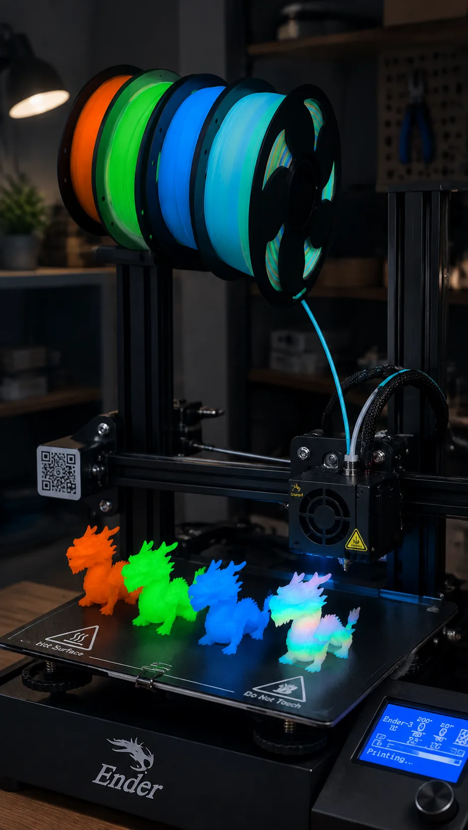 Yiqiu3D SUNSENK Glow-in-the-Dark PLA Filament 1.75mm 1kg Rainbow Night-Glow, 8 Luminous Colors, Bambu Lab — Scene