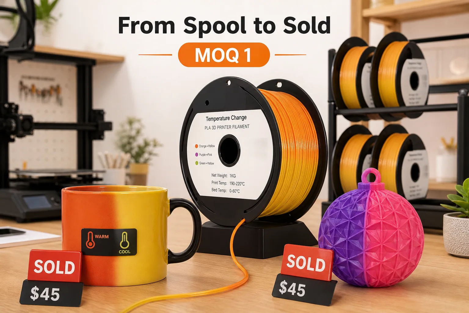 Thermochromic PLA Filament 1.75mm 1kg Orange to Yellow — Scene
