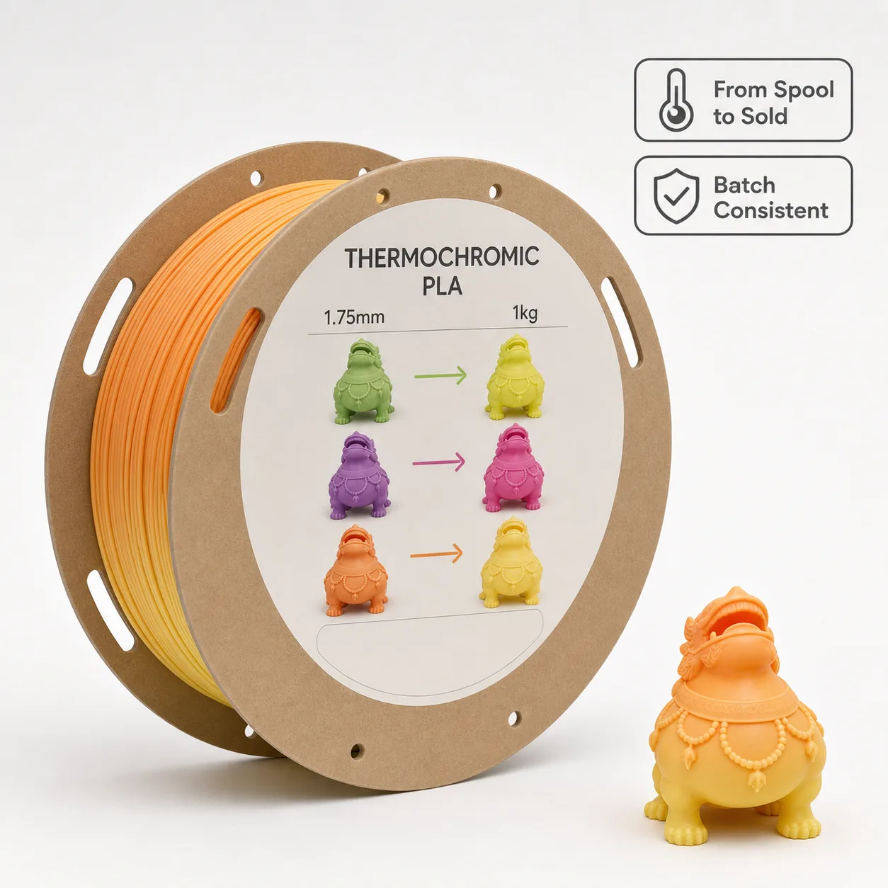 Thermochromic PLA Filament 1.75mm 1kg Orange to Yellow — Product Images