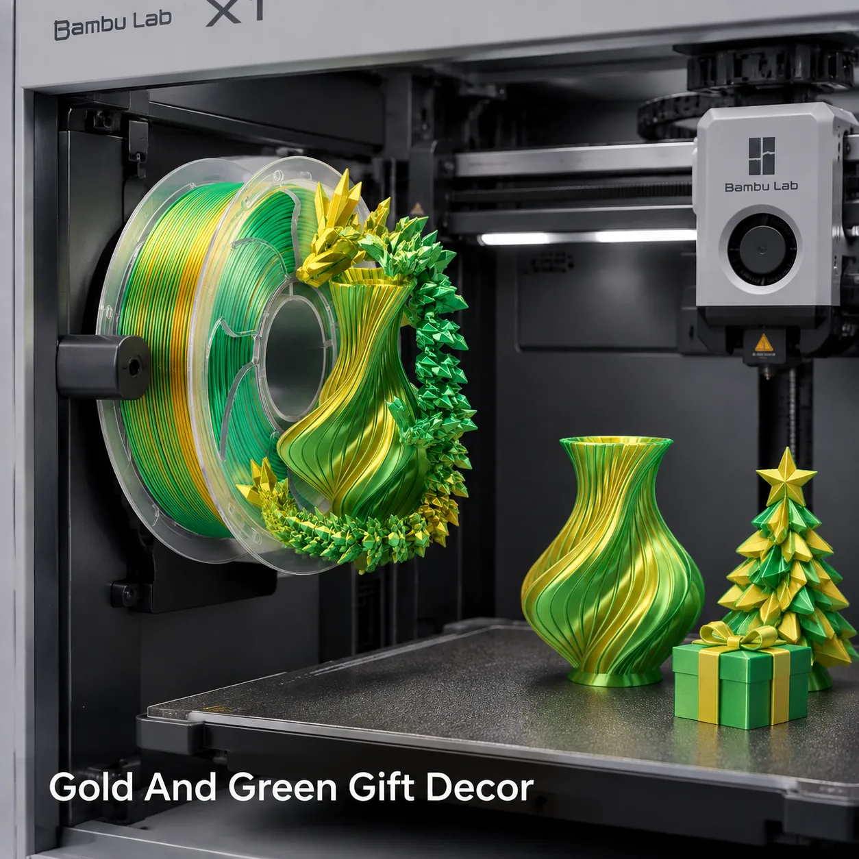 Yiqiu3D Topsun Silk PLA Filament 1.75mm 1kg Dual Color Yellow Green Gradient Custom Combo — Scene