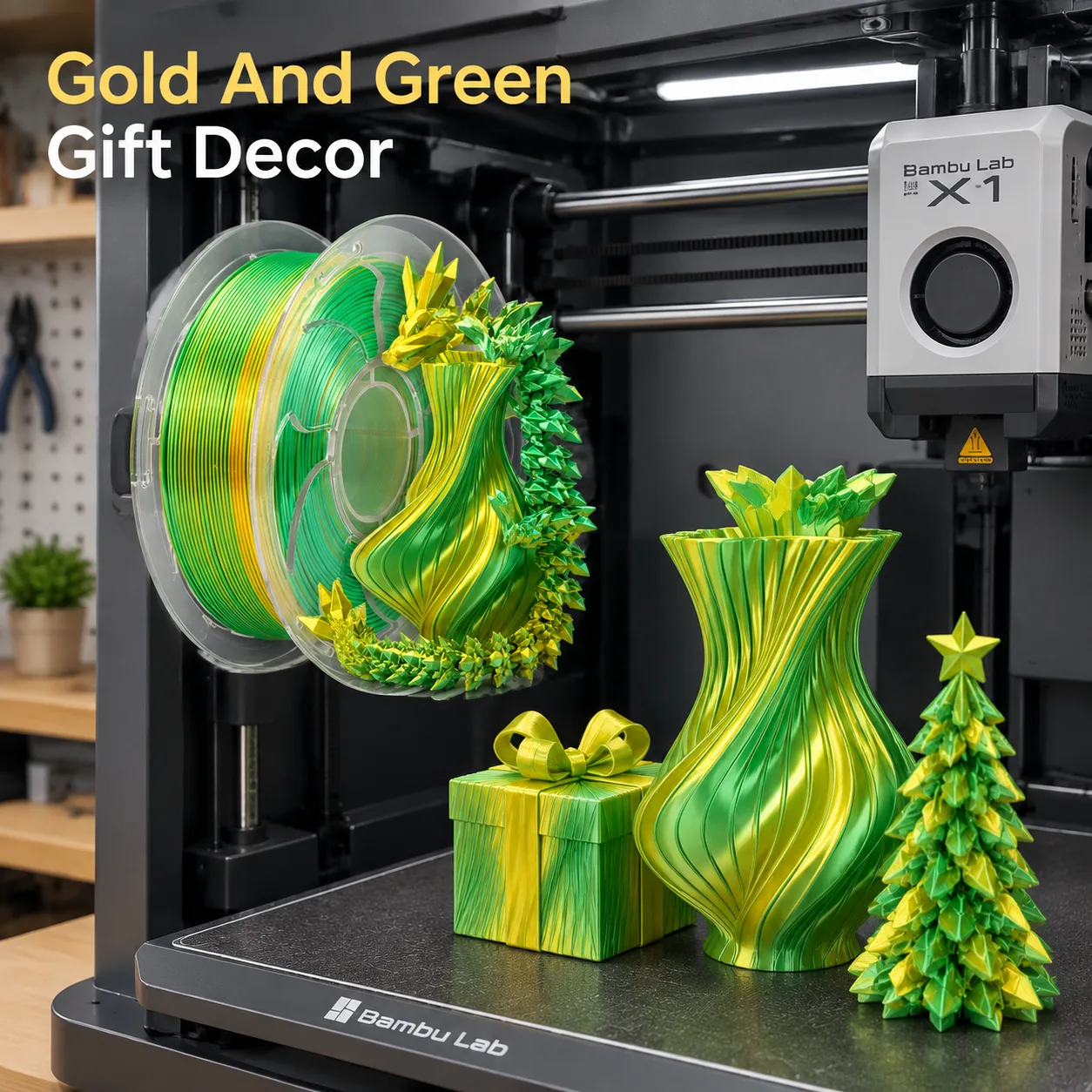 Yiqiu3D Topsun Silk PLA Filament 1.75mm 1kg Dual Color Yellow Green Gradient Custom Combo — Product Images