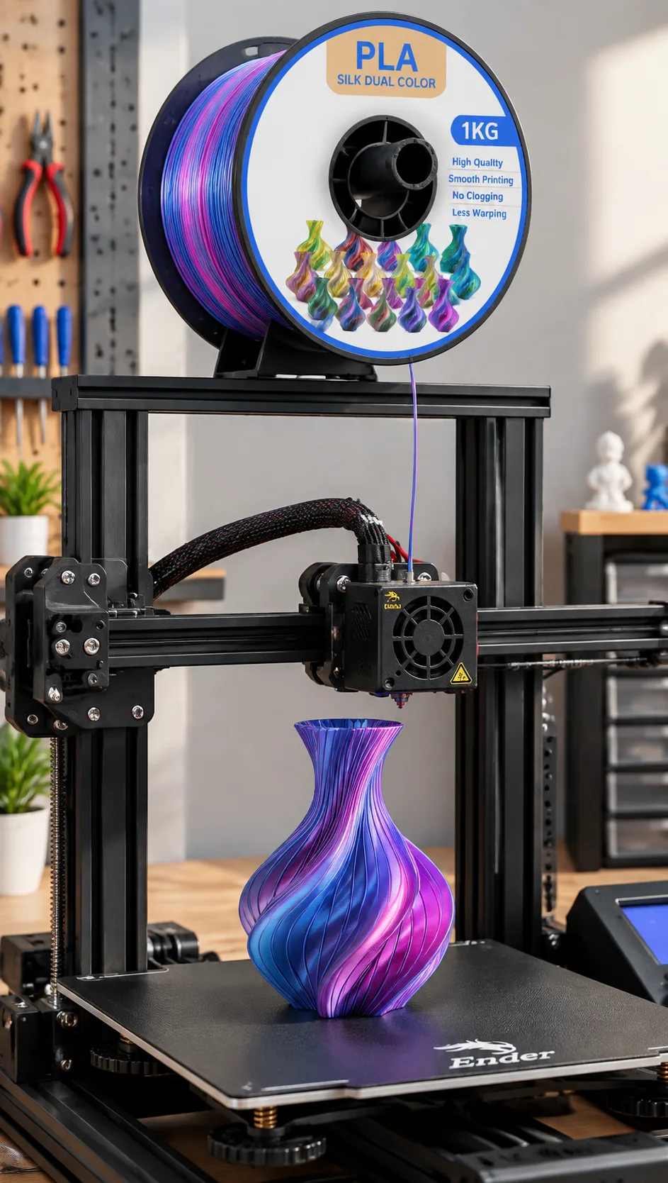 Yiqiu3D Toson Silk PLA 1.75mm Laser Blue Two-Tone Chinese Dragon, 8 Silk Dual-Color Combos, Custom Packaging, Bambu Lab — Scene
