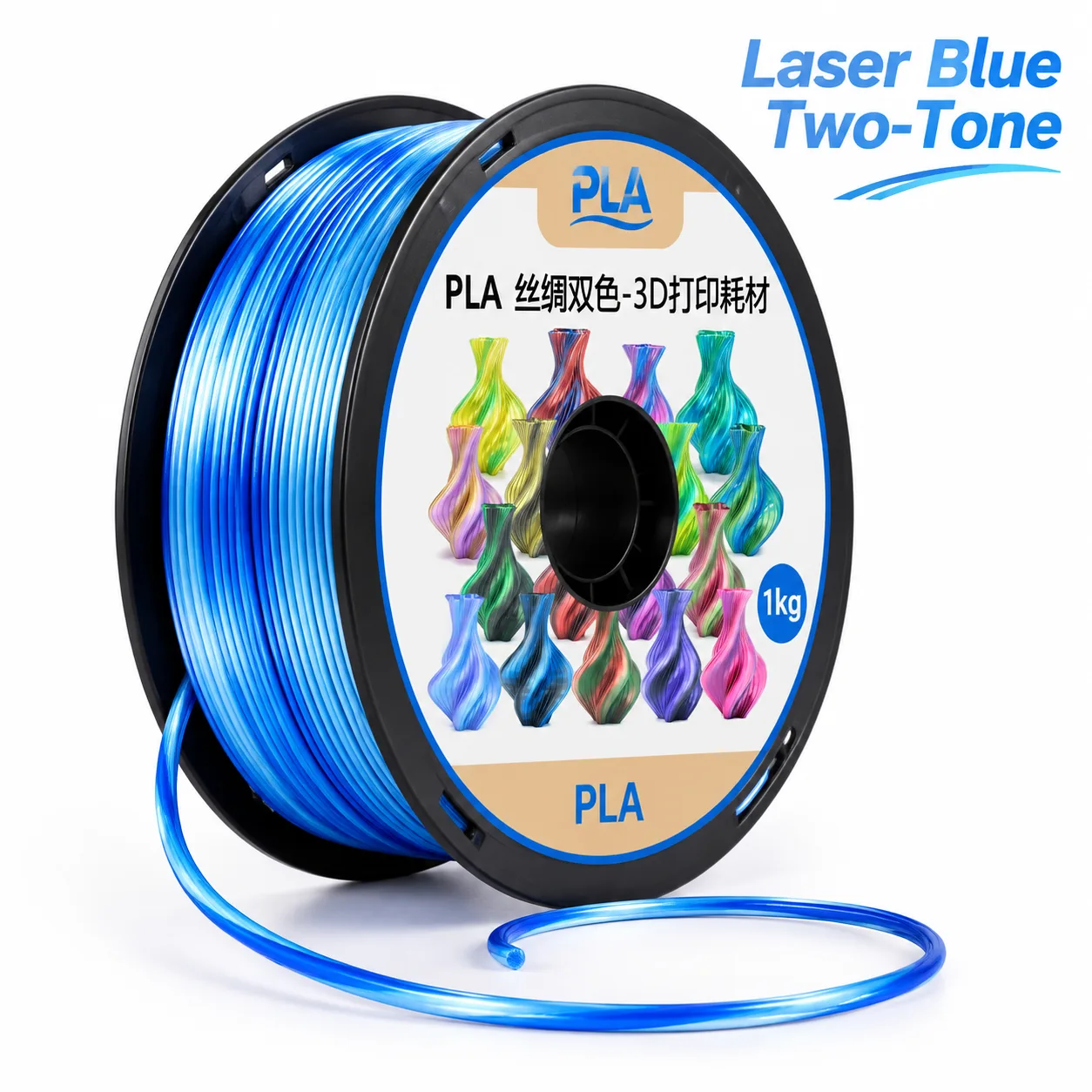 Yiqiu3D Toson Silk PLA 1.75mm Laser Blue Two-Tone Chinese Dragon, 8 Silk Dual-Color Combos, Custom Packaging, Bambu Lab