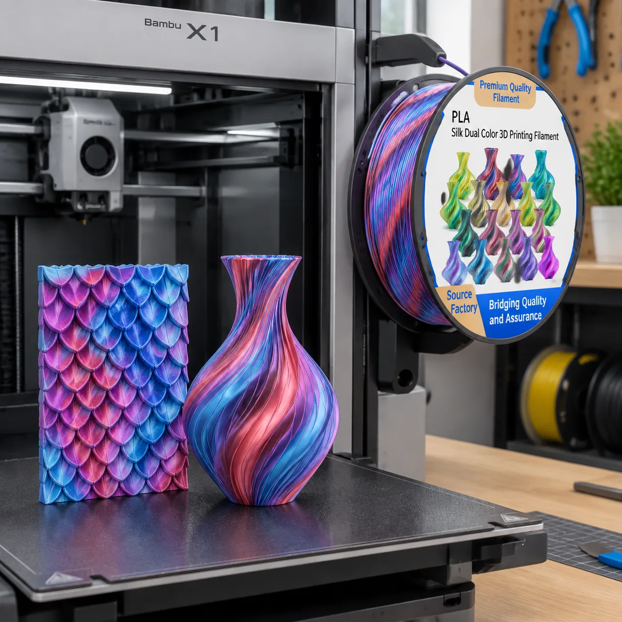 Yiqiu3D Toson Silk PLA 1.75mm Laser Blue Two-Tone Chinese Dragon, 8 Silk Dual-Color Combos, Custom Packaging, Bambu Lab — Product Images