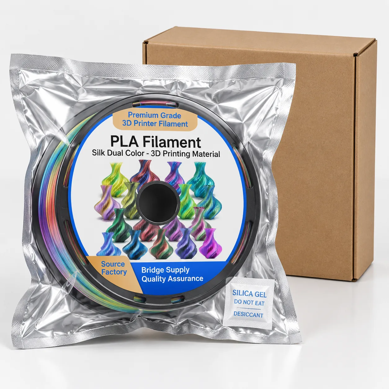 Yiqiu3D Toson Silk PLA 1.75mm Laser Blue Two-Tone Chinese Dragon, 8 Silk Dual-Color Combos, Custom Packaging, Bambu Lab — Product Images