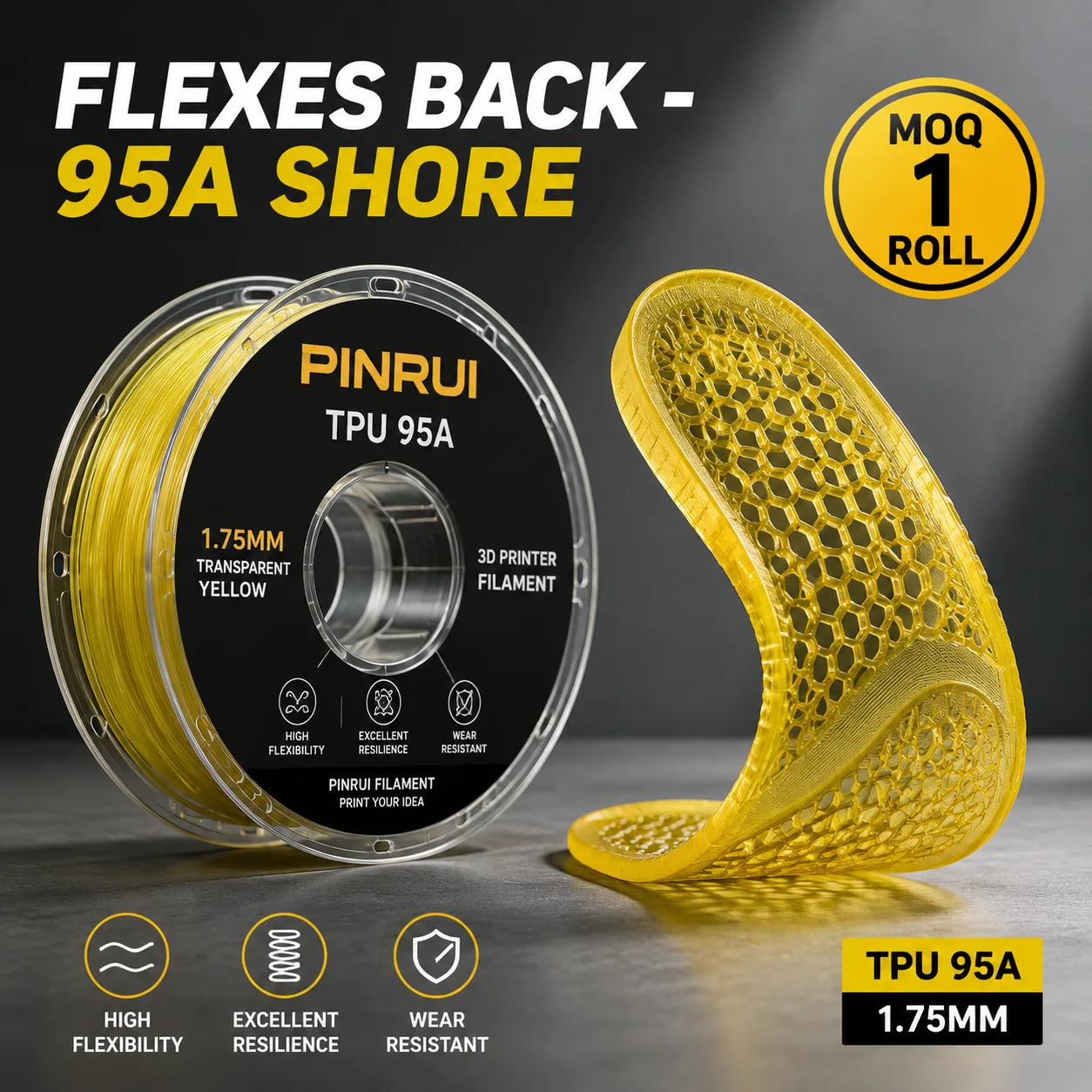TPU 95A 1.75mm Flexible Filament 1KG Transparent 8 Colors Soft Elastic — view 6