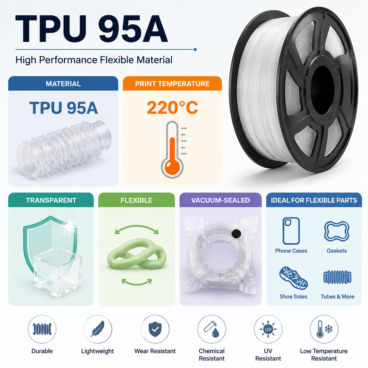 TPU Filament 95A Transparent Flexible — Spec Sheet