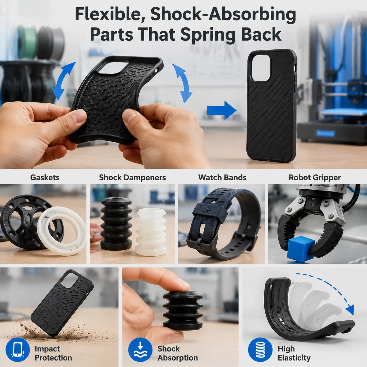 Yiqiu3D TPU Filament 1.75mm 1kg Flexible Elastic Rubber-Like — Product Images