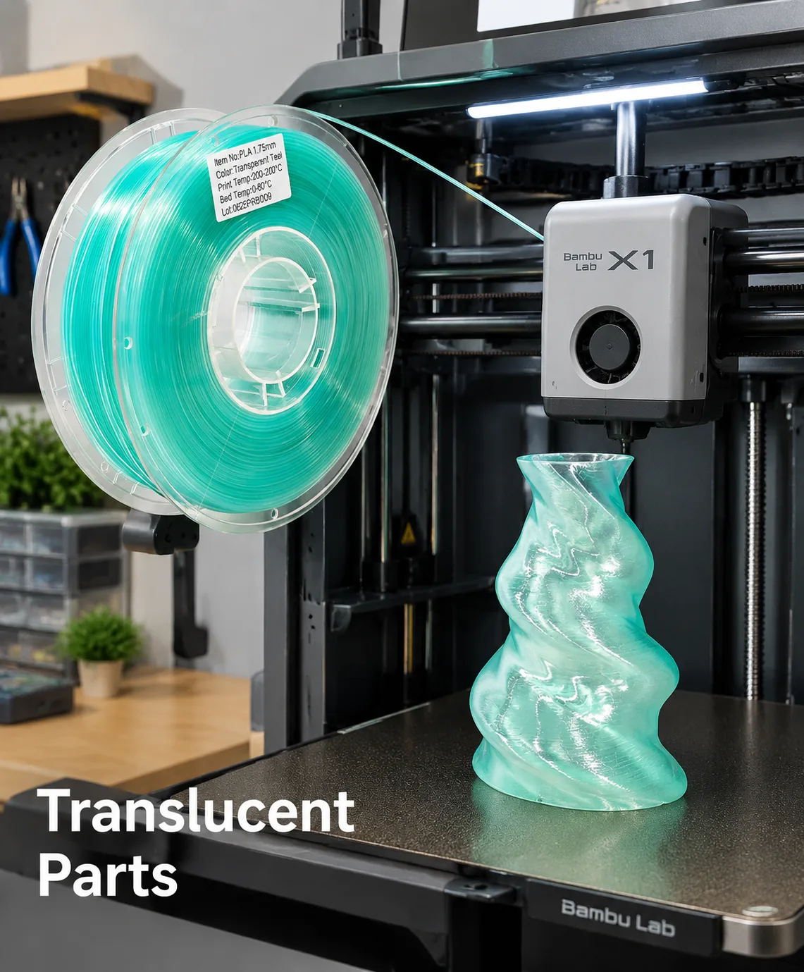 Transparent PETG Filament 1.75mm Crystal Clear Ice Blue Teal — Scene