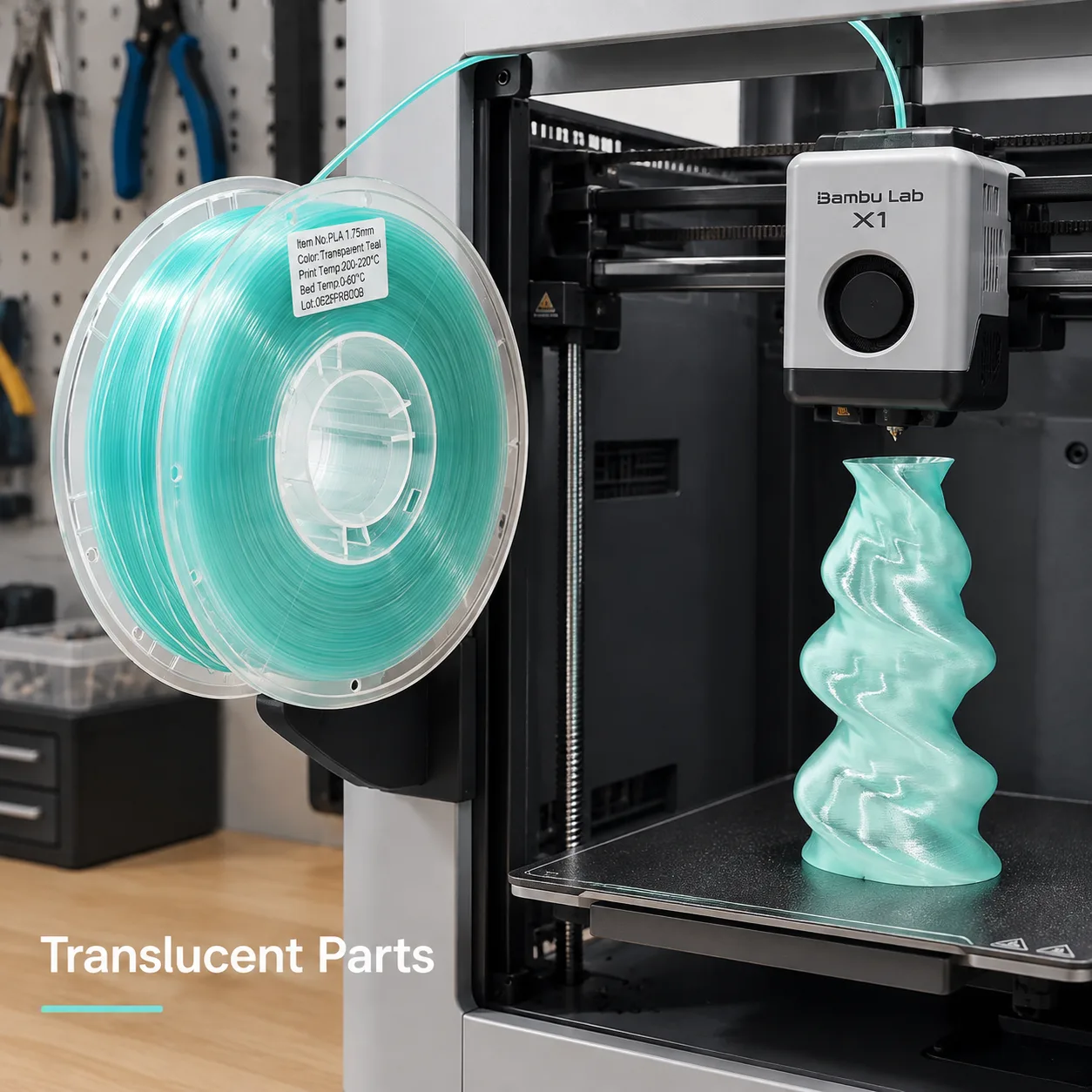 Transparent PETG Filament 1.75mm Crystal Clear Ice Blue Teal — Product Images