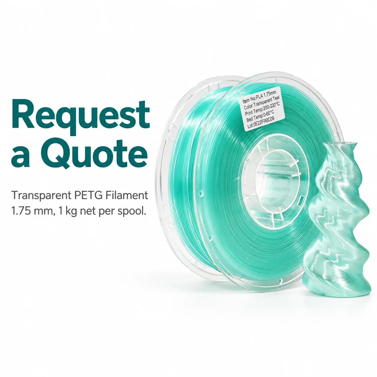Transparent PETG Filament 1.75mm Crystal Clear Ice Blue Teal — view 6