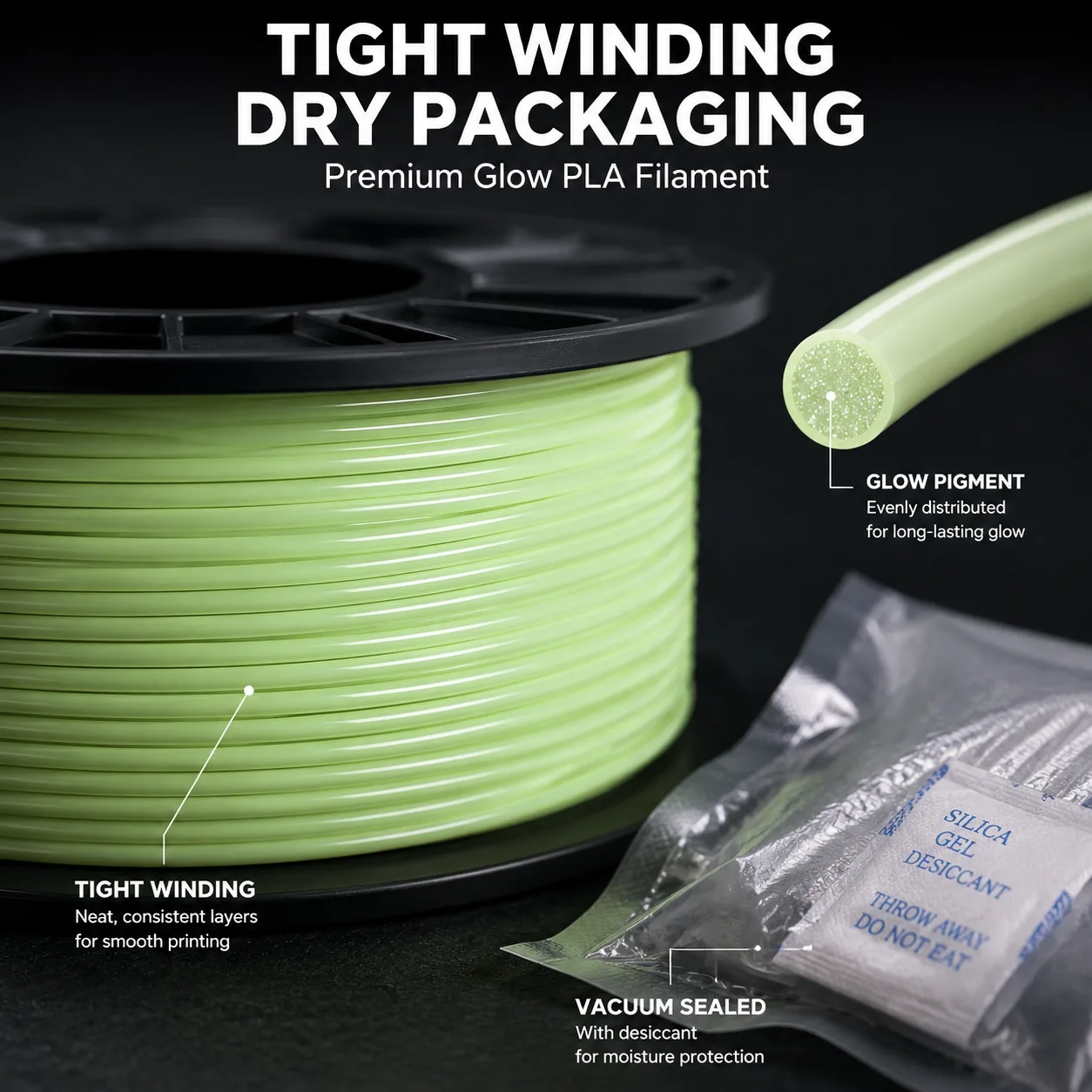 Wholesale Glow in the Dark PLA Filament 1.75mm Blue Blue-Green Purple Luminous — Close-up