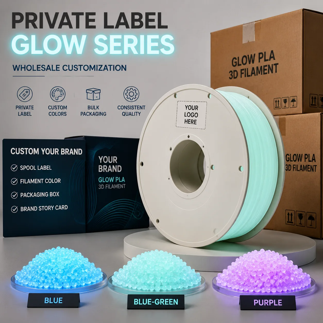 Wholesale Glow in the Dark PLA Filament 1.75mm Blue Blue-Green Purple Luminous — Product Images