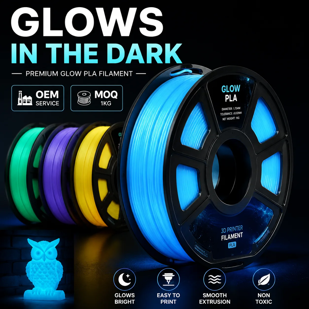 Wholesale Glow in the Dark PLA Filament 1.75mm Blue Blue-Green Purple Luminous — view 6