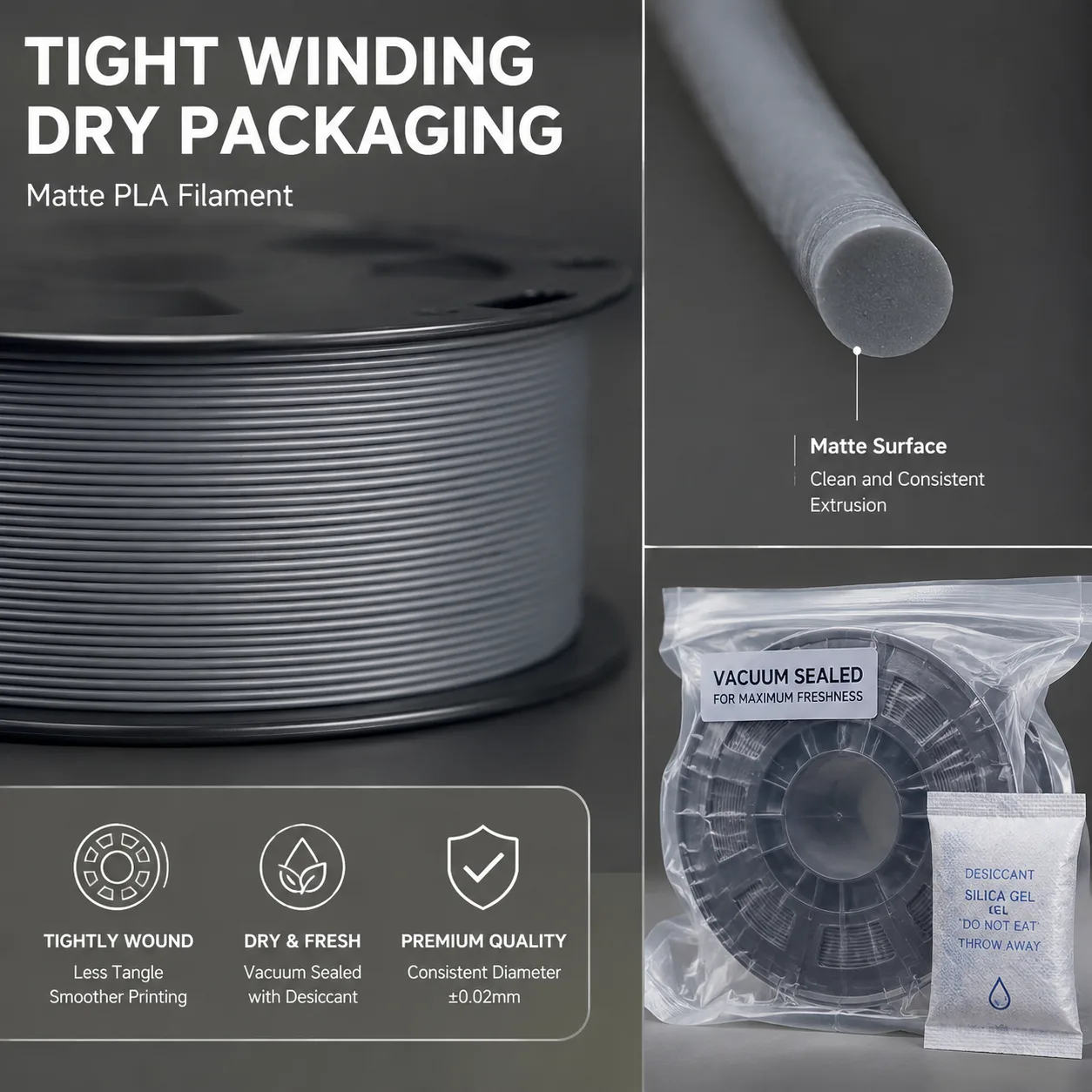 Wholesale Matte PLA Filament 1.75mm Anti-Glare Layer-Line Hiding 8 Colors Light Wood Skin Tone — Close-up