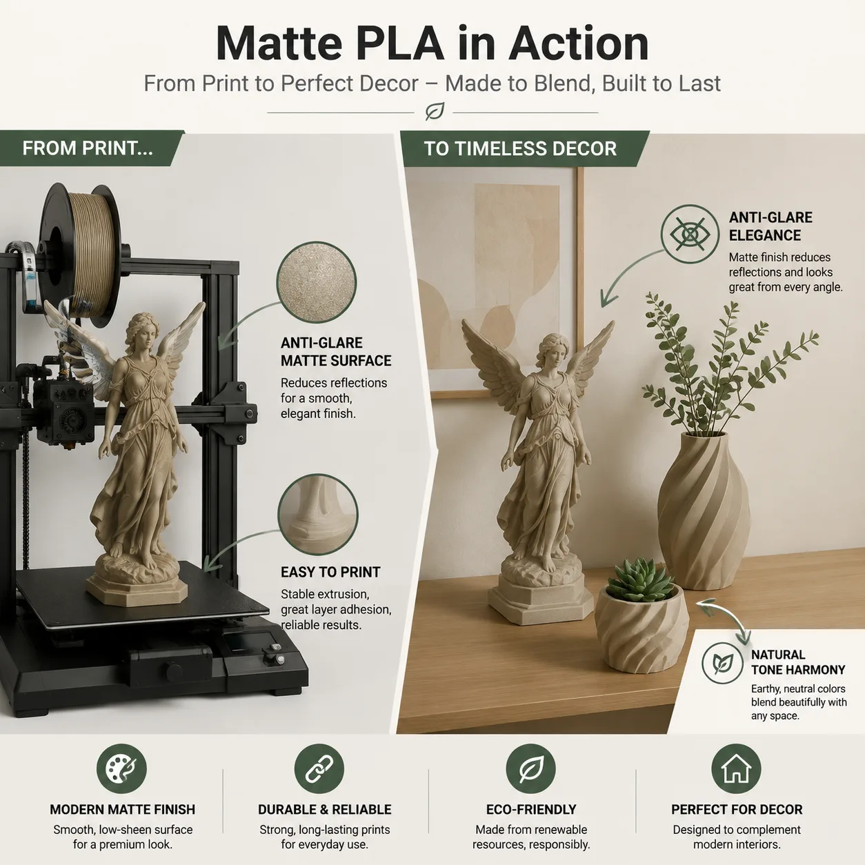 Wholesale Matte PLA Filament 1.75mm Anti-Glare Layer-Line Hiding 8 Colors Light Wood Skin Tone — Scene