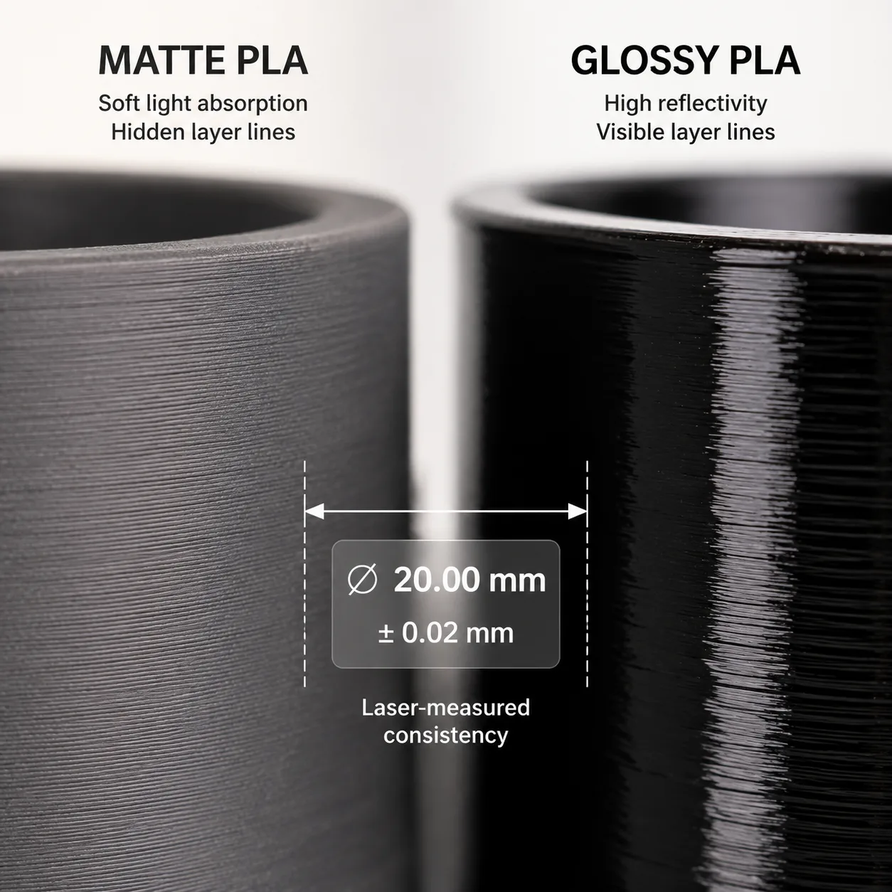 Wholesale Matte PLA Filament 1.75mm Anti-Glare Layer-Line Hiding 8 Colors Light Wood Skin Tone — Product Images