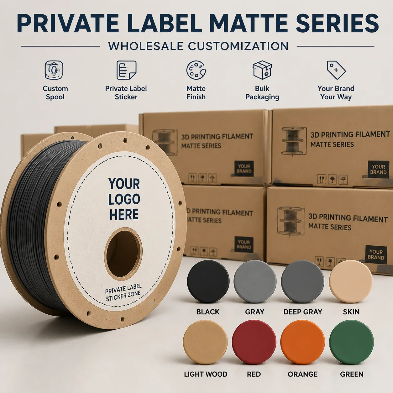 Wholesale Matte PLA Filament 1.75mm Anti-Glare Layer-Line Hiding 8 Colors Light Wood Skin Tone — view 5