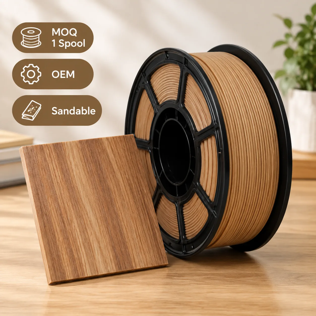 Wood PLA Filament 1.75mm 1kg Sandable Wood Finish