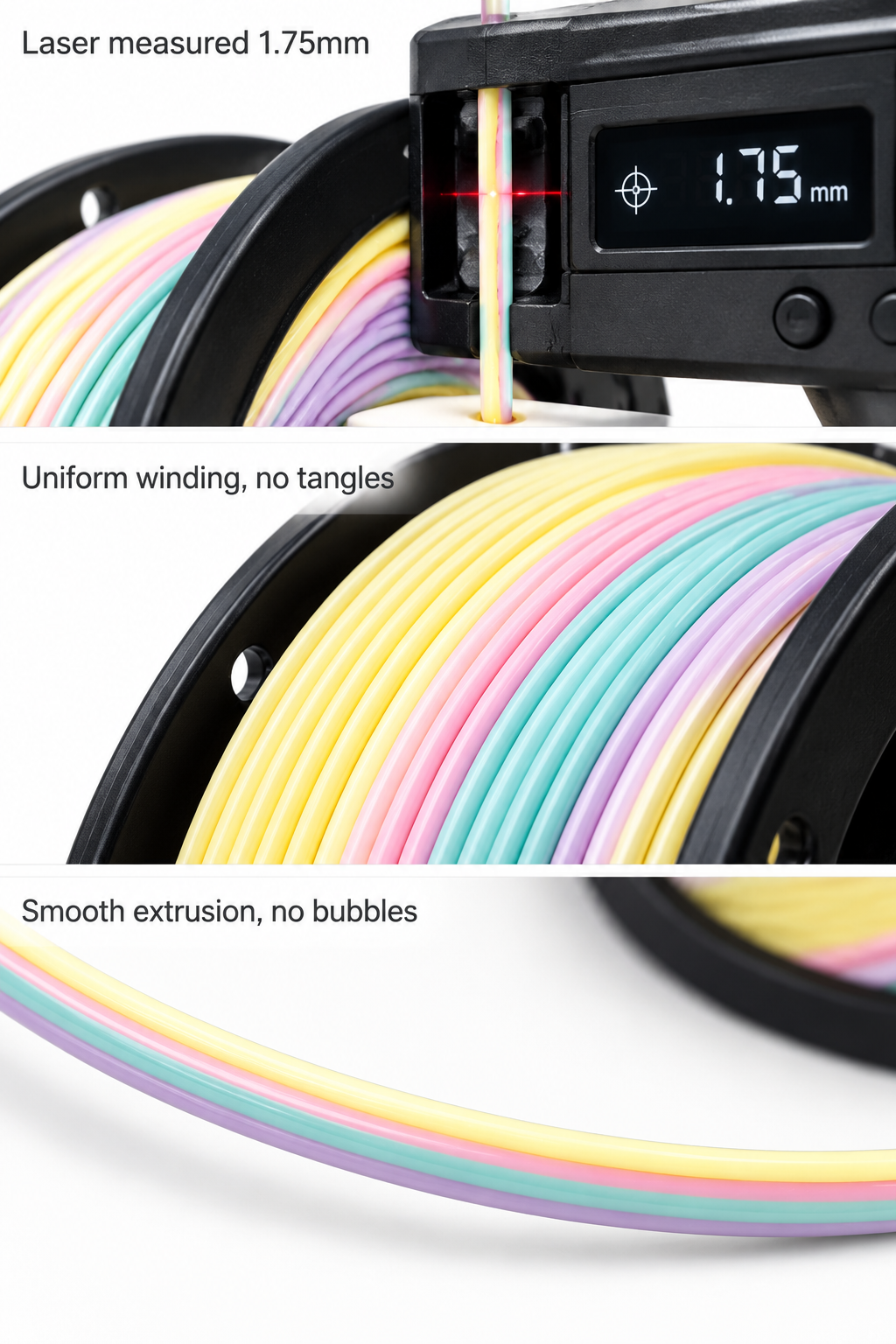 Yiqiu3D Dual-Color Matte PLA Filament 1.75 mm 1 kg Rainbow Candy Pastel — Close-up