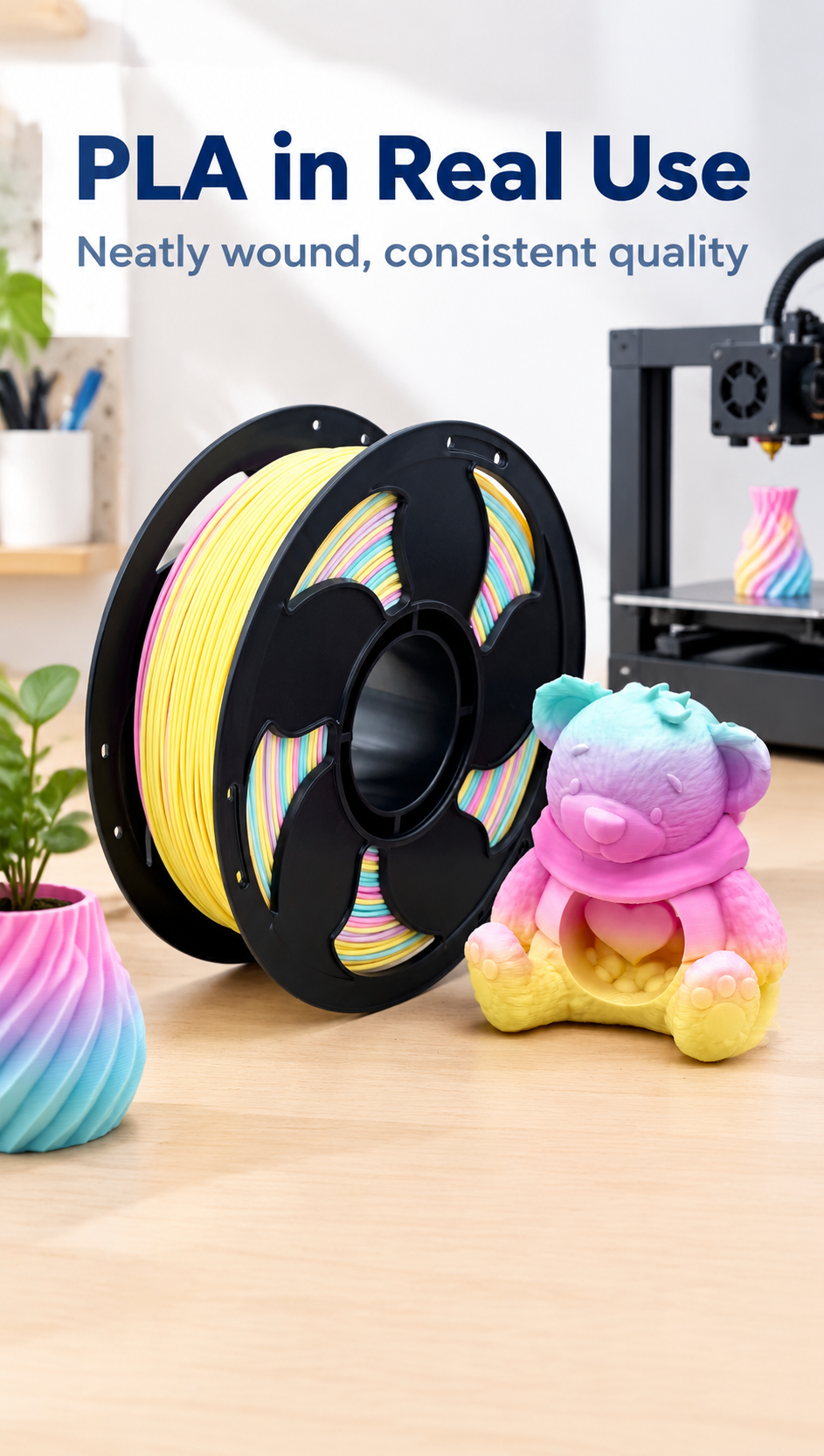 Yiqiu3D Dual-Color Matte PLA Filament 1.75 mm 1 kg Rainbow Candy Pastel — Scene