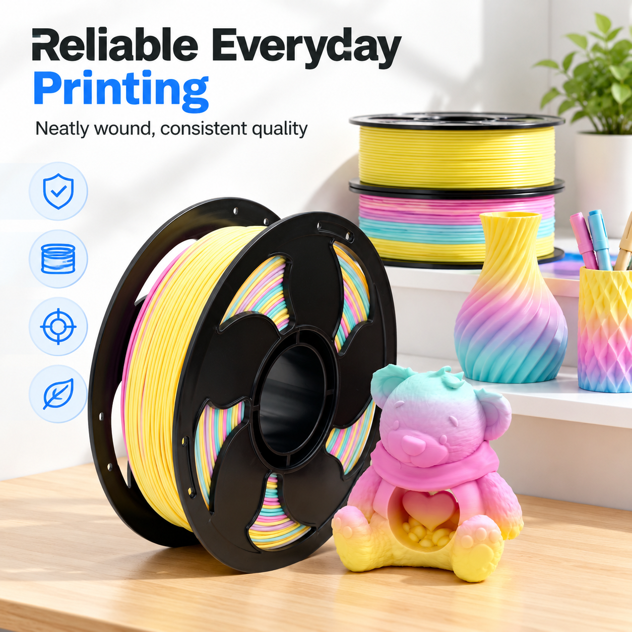 Yiqiu3D Dual-Color Matte PLA Filament 1.75 mm 1 kg Rainbow Candy Pastel — Product Images