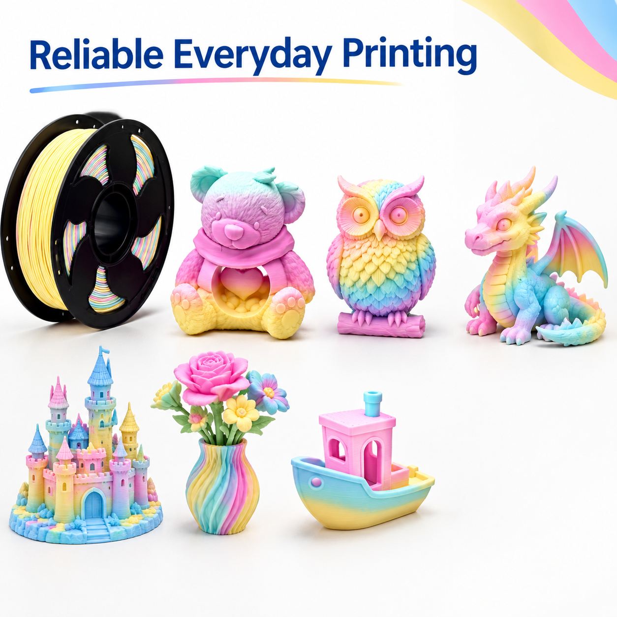 Yiqiu3D Dual-Color Matte PLA Filament 1.75 mm 1 kg Rainbow Candy Pastel — Product Images